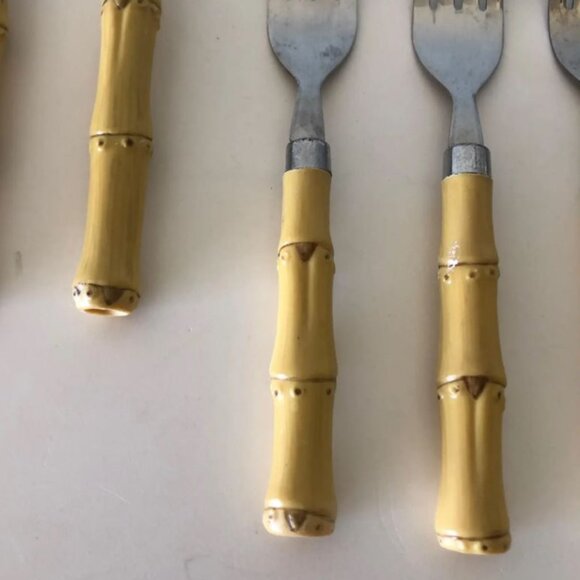 Vintage Faux Bamboo Set of Cutlery 31 Pieces Flatware - Picture 4 of 11